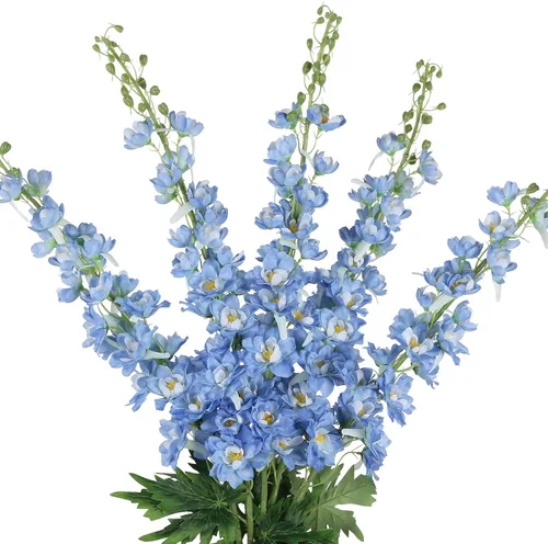 Vista 25 de IPOPU Flores Falsas Delphinium de 33.5 pulgadas, Flores Artificiales de Seda, 6 Piezas Azul Claro Larkspur Flores Artificiales de Tallo Largo