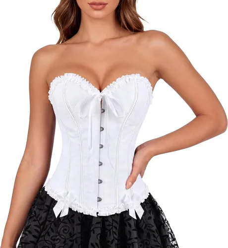 Vista 14 de Zhitunemi - Corsés para disfraz de vampiro para mujer: Corsé floral para mujer, trajes de Moulin, burlesque Beige