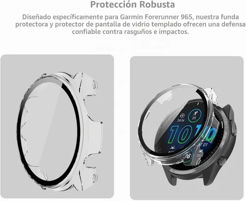 Vista 2 de [Paquete de 5] Funda compatible con Garmin Forerunner 965 con protector de pantalla de vidrio templado, Smartwatch de protección completa