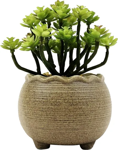 Vista 2 de allgala Pequeña planta suculenta artificial de escritorio para interiores y exteriores, plantas falsas con maceta de arcilla natural