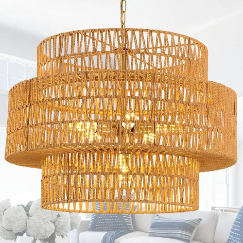 Vista 10 de Luces Colgantes de Cúpula de 15.75 Pulgadas, Luz de Metal Negro Dorado para Comedor, Accesorios de Iluminación de Candelabro Colgante Grande Moderno