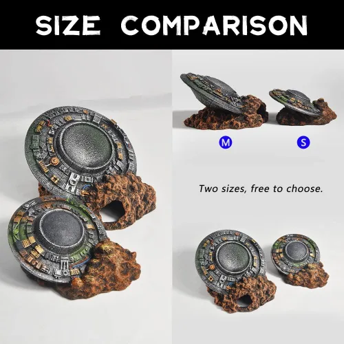 Vista 6 de Decoraciones de acuario-UFO Fish Tank Accesorios para Betta Hide Flying Saucer Creative Medium Fish Tank Decor Reptile Box Landscaping Ornament