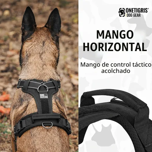 Vista 8 de OneTigris - Arnés para perro, chaleco para perro con acolchado suave sin tirones, nylon ajustable táctico de alta resistencia para perros medianos