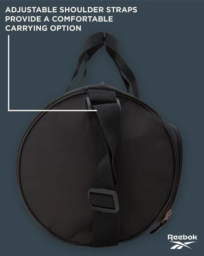 Vista 4 de Reebok Bolsa de lona - Bolsa de gimnasio para entrenamiento y viajes, bolsas de lona de tamaño pequeño para mujeres y hombres, Easton Black