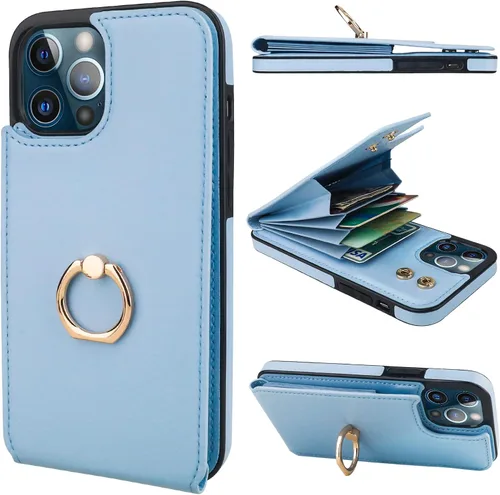 Vista 16 de Folosu Funda compatible con iPhone 12 Pro Max con soporte para tarjetas, rotación de 360°, soporte de anillo de dedo con función atril, protección