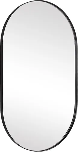 Vista 24 de ANDY STAR Espejo ovalado de 24x32 pulgadas, espejo ovalado negro de diseño en forma de píldora en marco de metal de acero inoxidable para baño