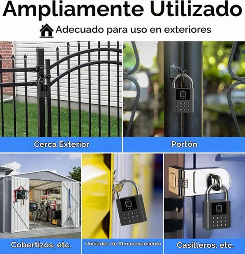 Vista 9 de Anweller Candado de huellas dactilares resistente con llave, bloqueo de almohadilla con teclado de código, resistente a la intemperie, inteligente