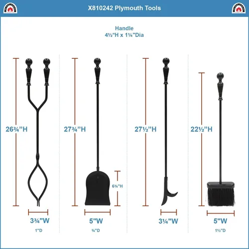 Vista 5 de Minuteman International Plymouth - Juego de herramientas para chimenea, 5 piezas, base rectangular