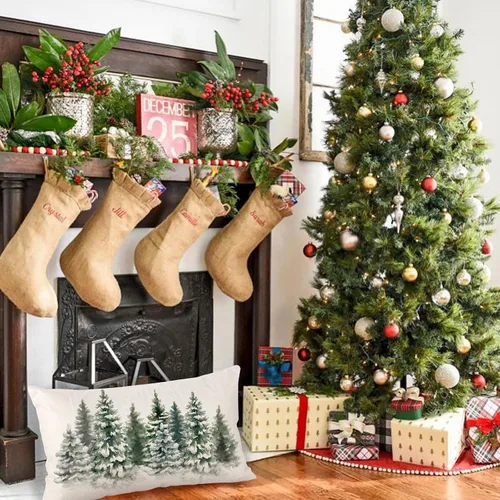 Vista 6 de Fundas de almohada de árboles de Navidad de 12 x 20 pulgadas, funda de almohada lumbar verde para decoración de Navidad, acuarela, funda de almohada