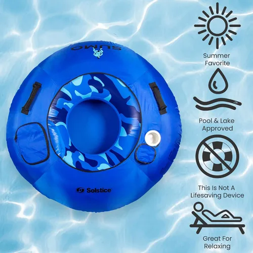 Vista 6 de Tubo inflable de camuflaje azul para piscina con portavasos - 54