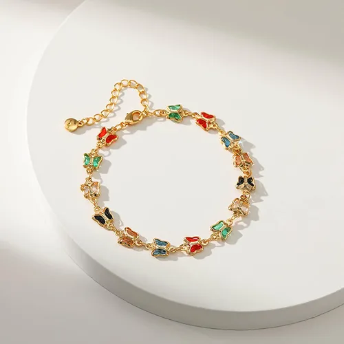 Vista 26 de Delicadas pulseras de oro para mujer, chapado en oro 18, ajustable, mal de ojo, mariposa, cuentas, perla, corazón, turquesa, hecha a mano para mujer