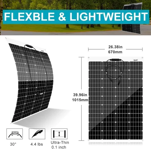 Vista 4 de Kit de panel solar flexible de 120 W con cables de extensión de controlador de carga LCD de 20 A para yate, barco, RV, remolque de viaje, camión