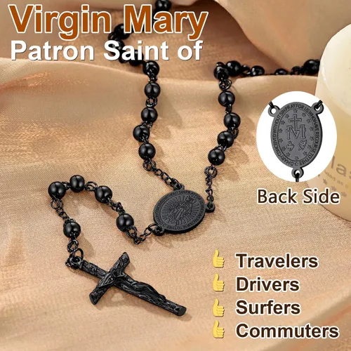 Vista 4 de ChainsProMax Collar de rosario Virgen MaríaSan CristófocoSan Miguel para mujer, foto personalizadatexto disponible-caja de regalo