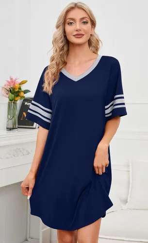 Vista 2 de PrinStory Camisón de manga corta para mujer, pijama suave y cómoda para dormir