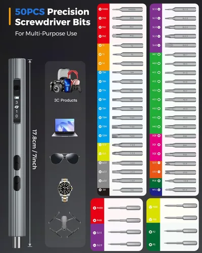 Vista 9 de LIFEGOO - Mini destornillador eléctrico, juego de destornilladores de precisión 58 en 1 con 50 puntas magnéticas, pantalla digital, kit