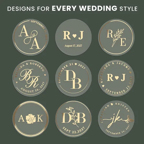 Vista 2 de Custom Wedding Envelope Stickers Invitation Stickers Gold Wedding Seals Personalized, Monogram, Transparent, Waterproof, Vinyl, Customized, for