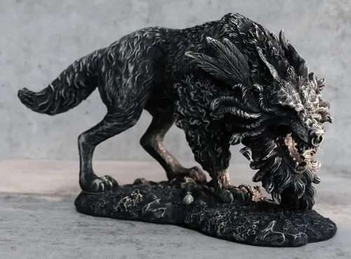 Vista 8 de Ebros Gift Estatua de Fenrir de mitología nórdica vikinga con acabado de piedra sintética, 8.25 pulgadas de largo, figura de lobo gigante Vánagandr