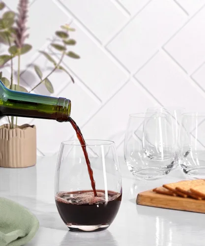 Vista 7 de OJA Juego de 12 copas de vino sin tallo, 15 onzas, copas de vino tinto y blanco de cristal, sin tallo, transparentes, vaso resistente para beber