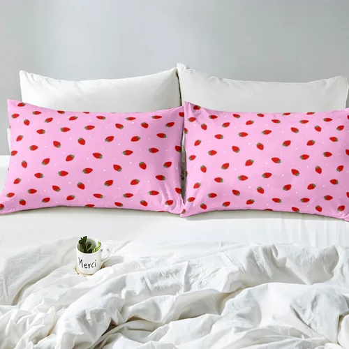Vista 6 de Erosebridal - Juego de ropa de cama kawaii, juego de funda de edredón con diseño de fresa rosa, para mujeres, niñas y niños, decoración