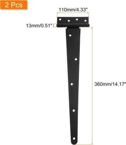 Vista 2 de uxcell 2 bisagras de puerta con correa en T, bisagras de puerta forjadas de 14 pulgadas, accesorios de hierro para granero de madera, cerca Negro