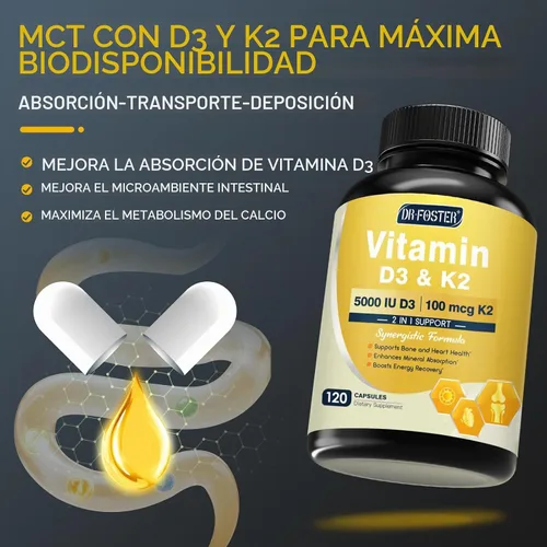 Vista 4 de DRFOSTER Vitamina D3 K2 5000 UI con zinc y boro, 120 cápsulas veganas