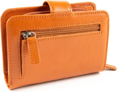 Vista 4 de Billetera de cuero para mujer con acordeón RFID con monedero, Naranja, Contemporáneo