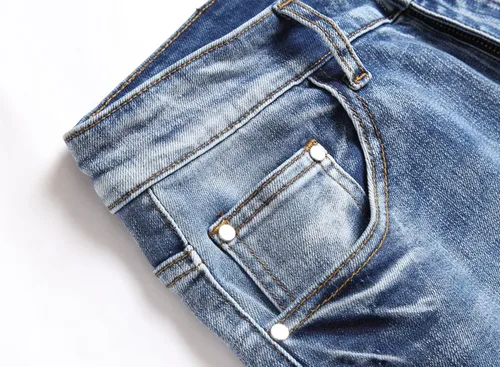 Vista 4 de Skinny Slim Fashion - Jeans elásticos de motociclista de Hip Hop con agujeros rectos rasgados.