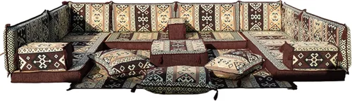 Vista 167 de arabicsofa Sofá en forma de U de estilo árabe para el suelo – Juego de Majlis hecho a mano – Sofá de estilo bohemio