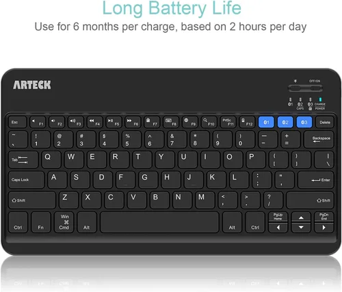 Vista 4 de Arteck HB220B Universal Retroiluminado 7 colores y brillo ajustable Multi-dispositivo delgado portátil inalámbrico Bluetooth 3.0 teclado para iOS