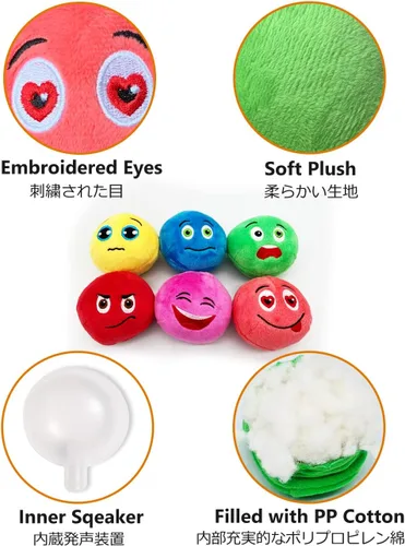 Vista 6 de SCHITEC Juguetes chirriantes para perros, [6 unidades] Pelotas de felpa suaves con chirriantes, juego interactivo para cachorros y mascotas pequeñas