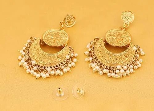 Vista 9 de Touchstone Aretes indios para mujer, joyería de oro, lámpara folklórica, colgante chandbali, declaración gitana, tradicional, boda, novia, moda