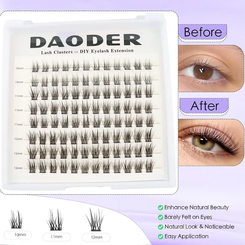 Vista 4 de DAODER Extensiones de pestañas cortas en racimo de aspecto natural, 96 unidades de 0.35-0.47 pulgadas, extensiones de pestañas rizadas C