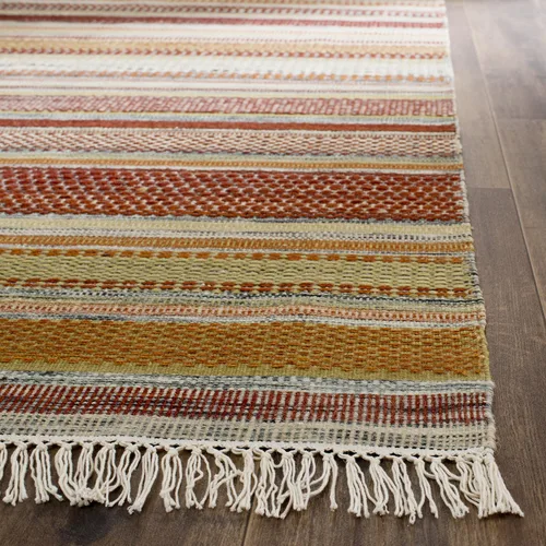 Vista 3 de SAFAVIEH Striped Kilim Collection STK311A - Alfombra de lana de tejido plano hecha a mano de 2 pies 3 pulgadas x 6 pies, color beige