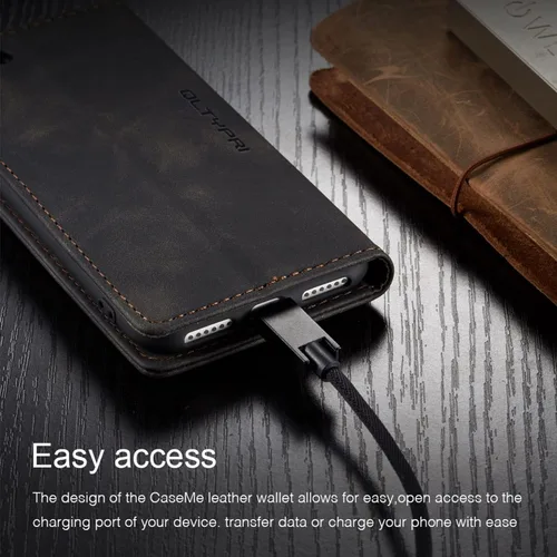 Vista 5 de QLTYPRI Funda de cuero para iPhone 6 Plus/6S Plus, Vintage Flip Folio Cover con ranura para tarjetas, cierre magnético, cubierta protectora a prueba