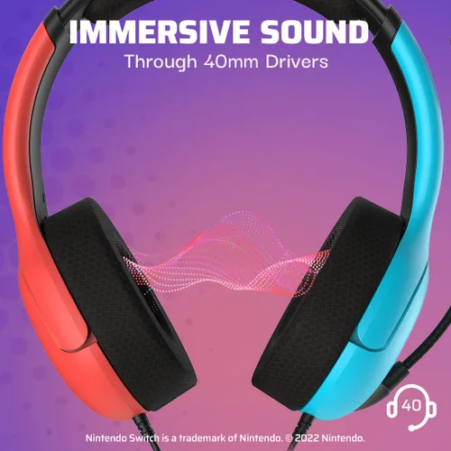 Vista 2 de PDP Gaming LVL40 Stereo Headset with Mic for Nintendo Switch - PC iPad Mac Laptop Compatible - Noise Cancelling Microphone Lightweight Soft Comfort