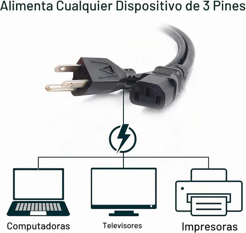Vista 2 de Cable To Go de alimentación universal, calibre 18, IEC320C13 a NEMA 5-15P 18 AWG Negro