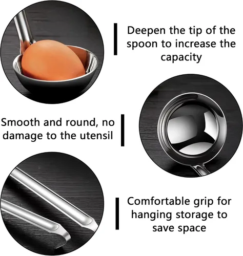 Vista 5 de Cucharas de servir de acero inoxidable: cuchara de mango largo resistente, cucharas grandes de 10 onzas con orejas colgantes, suministros de cocina