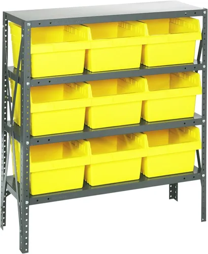 Vista 575 de Quantum QSBU-245BK Heavy Duty Shelving Unit with (7) Shelves and (24) QUS245 Black Bins for Garage Warehouse Storage Distribution 400 lb Load