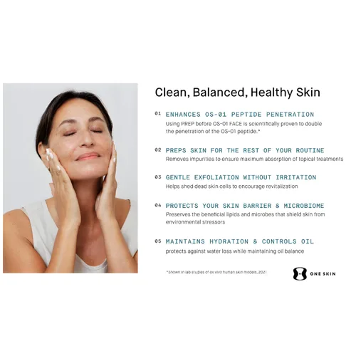 Vista 4 de OneSkin Limpiador facial PREP para exfoliar y apoyar el equilibrio de la piel, probado por dermatólogos y seguro para pieles sensibles
