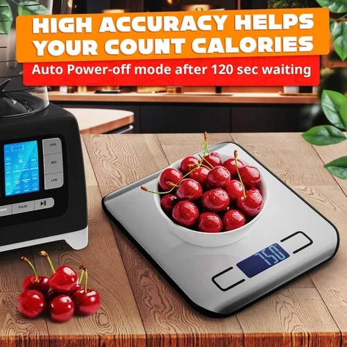 Vista 8 de Báscula de alimentos con sensor de 4 puntos – Báscula de cocina digital de peso gramos y onzas, libras, ml, leche ml con pantalla LCD, carga de 22