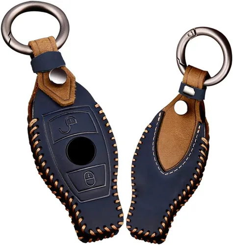 Vista 3 de ontto Funda de cuero para llavero Mercedes-Benz para Benz C CLA azul, Azul