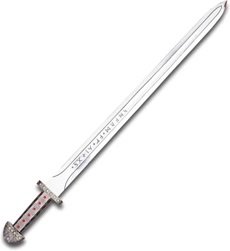 Vista 4 de Espada vikinga hecha a mano Espada real de Ragnar Lothbrok acero al carbono, espiga completa, funda de cuero de guardia de latón Espada