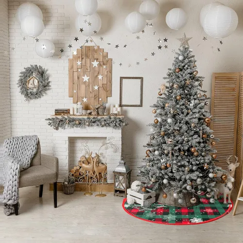 Vista 6 de Falda de Árbol de Navidad Agaxozwb a Cuadros de Búfalo, Falda de Árbol de Navidad Copo de Nieve Gruesa para Árbol de Navidad, Decoraciones de Árbol