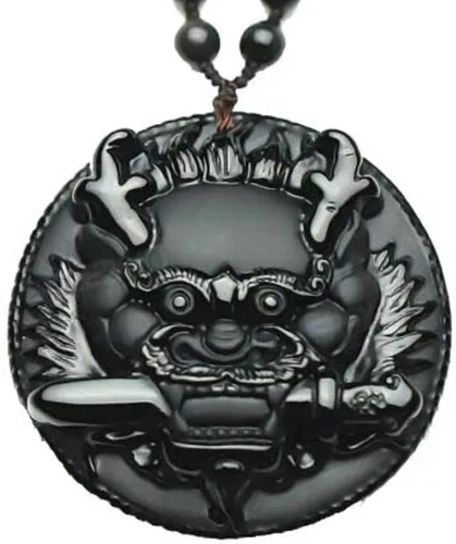 Vista 2 de Collar con colgante de amuleto de cristal de obsidiana con cadena de cuentas para wen o mujeres