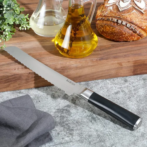 Vista 5 de Babish Cuchillo de pan de 8 pulgadas – Cuchillo de cocina profesional de acero alemán de alto carbono 1.4116 – Cuchillo serrano para cortar pan