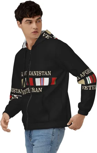 Vista 4 de Afganistán e Irak Veterano Sudaderas Hombres Mujeres Pullovers Chaqueta con cremallera completa Sudadera con capucha