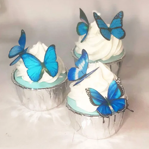 Vista 3 de Mariposas comestibles azules para decoración de pasteles 24 veces cumpleaños boda