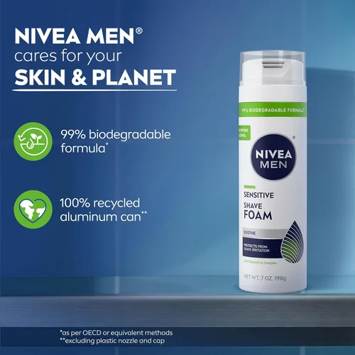 Vista 10 de NIVEA MEN - Espuma de afeitado sensible con vitamina E, extractos calmantes de manzanilla y hamamelis, paquete de 6 latas de 7 onzas