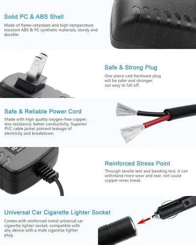 Vista 2 de Guy-Tech - Convertidor de CA a CC de 12 V, 2 A, 24 W, fuente de alimentación de 110 V a 12 V, adaptador de CA/CC con enchufe de encendedor