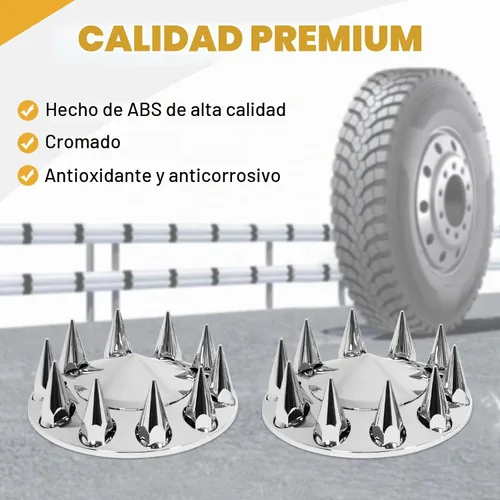 Vista 2 de Kit de cubierta de eje delantero de 2 puntas cromadas con cubiertas de tuerca de lengüeta de 32 mm/33 mm atornillables con tapas de cubo removibles